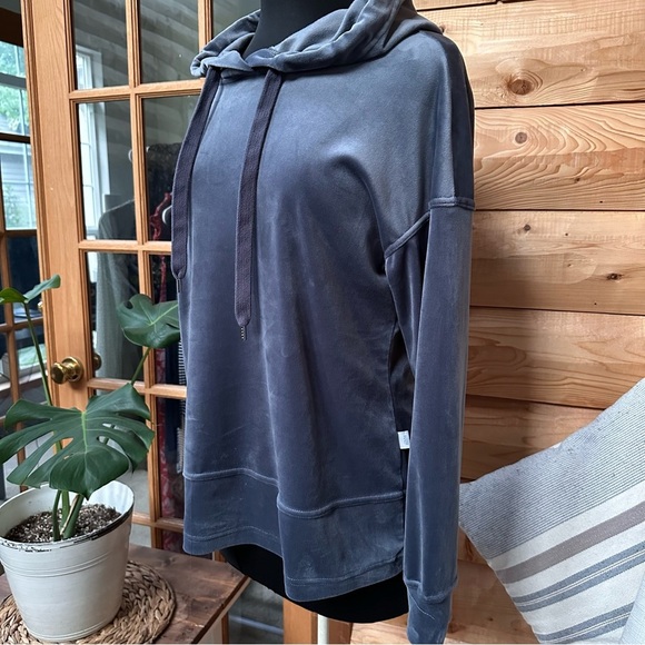 Navy Blue Soft Velour Pullover Athleisure Drawstring Hoodie Women’s Size L - Picture 5 of 9